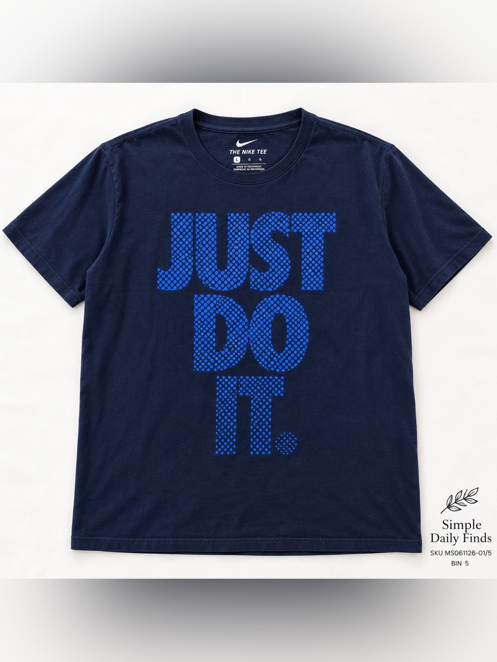 Nike Men’s Large Just Do It Graphic T Shirt Navy Blue 100% Cotton Athletic Tee